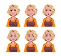 Face expressions of woman barista. Different female emotions set. Royalty Free Stock Photo