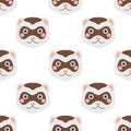 The face of a ferret. Vector seamless pattern on a white background, cute children`s illustration