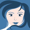 Face of a girl with blue hair squared. vector