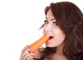 Face of girl eating carrot. Royalty Free Stock Photo
