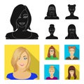 The face of a girl with glasses, a woman with a hairdo. Face and appearance set collection icons in black, flat style Royalty Free Stock Photo