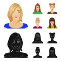 The face of a girl with glasses, a woman with a hairdo. Face and appearance set collection icons in cartoon,black style