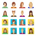 The face of a girl with glasses, a woman with a hairdo. Face and appearance set collection icons in cartoon,flat style Royalty Free Stock Photo