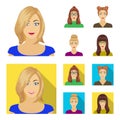 The face of a girl with glasses, a woman with a hairdo. Face and appearance set collection icons in cartoon,flat style Royalty Free Stock Photo