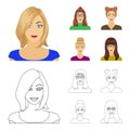 The face of a girl with glasses, a woman with a hairdo. Face and appearance set collection icons in cartoon,outline