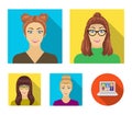 The face of a girl with glasses, a woman with a hairdo. Face and appearance set collection icons in flat style vector Royalty Free Stock Photo