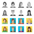 The face of a girl with glasses, a woman with a hairdo. Face and appearance set collection icons in monochrome,flat Royalty Free Stock Photo