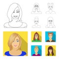 The face of a girl with glasses, a woman with a hairdo. Face and appearance set collection icons in outline,flat style Royalty Free Stock Photo