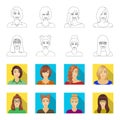 The face of a girl with glasses, a woman with a hairdo. Face and appearance set collection icons in outline,flat style Royalty Free Stock Photo