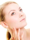 Face girl with healthy pure complexion. Skin care. Royalty Free Stock Photo