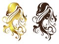 Face of the girl with long hair and floral patterns sketch outline silhouette illustration