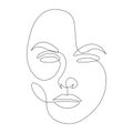 Face of the girl with a peaceful look is drawn with one line. Concept of calmness, tenderness, femininity