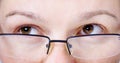 Face with glasses close up. Eyes aside