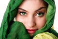 Face with green eyes and scarf Royalty Free Stock Photo