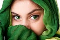 Face with green eyes and scarf Royalty Free Stock Photo