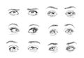 Hand drawn eyes sketch. moods illustration. face elements.