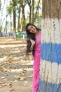 Face of happy young Indian woman smiling in traditional clothing Royalty Free Stock Photo