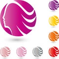 Face, head in color, cosmetics and hairdresser logo
