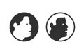 Face head silhouette side shape icon vector, human man user profile view, person circle pictogram logo graphic clipart