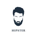 The face of a hipster with a hair, beard and mustache.