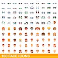 100 face icons set, cartoon style Royalty Free Stock Photo
