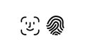 Face id, touch id. Scanners icons set, vector. Dentification icon. Facial recognition scan. Face Security process. Security, id
