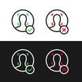 Face identification icons. Biometric person recognition symbols. Accept and decline user face ID. Royalty Free Stock Photo