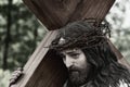 The face of Jesus Christ, the Son of God. A crown of thorns on his head Royalty Free Stock Photo