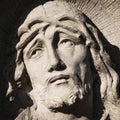 The face of Jesus Christ, the Son of God. A crown of thorns on his head Royalty Free Stock Photo