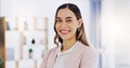 Face, laughing and business woman in office with pride for career, job or occupation in corporate workplace. Portrait Royalty Free Stock Photo