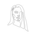 Face Line drawing art. Minimalistic abstract woman portrait in simple linear style for logo, prints, tattoos, posters Royalty Free Stock Photo