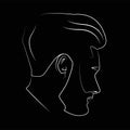 Face. Linear silhouette of a bearded man. Flat illustration of male face. Head icon