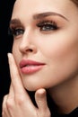 Face Makeup. Beautiful Woman With Long Eyelashes, Soft Skin Royalty Free Stock Photo