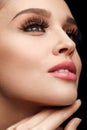 Face Makeup. Beautiful Woman With Long Eyelashes, Soft Skin Royalty Free Stock Photo