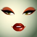 Face makeup, lips and eyes of an attractive woman displaying anger. Facial emotional expression.