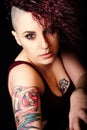 Face makeup and tattoos, punk girl make-up. Hair shaved Royalty Free Stock Photo