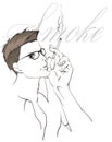 The face of a man. Fashionable portrait. Sketch of a smoking man on a white background. Hipster smoker. Smoking