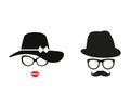 Face man and woman in hat and glasses on white background