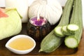 Face mask and body wrap honey and Angled Loofah, Angled gourd Royalty Free Stock Photo