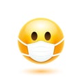 Face mask emoji vector cartoon icon. Covid 19 Emoticon medical mask quarantine sick virus