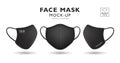 Face mask fabric black color mock up front and side, realistic template design, isolated on white background