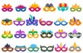 Face mask feathers icons set cartoon vector. Festival costume show