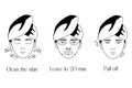 Face mask instruction icons set. Step by step sheet mask applying guide. Beautiful girl with towel on head washing face