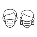 Face mask line icon man and woman vector illustration isolated.