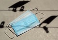 Face mask on the table with shadow under the sunlight Royalty Free Stock Photo