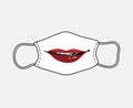 Face mask template with smiling mouth illustration, vector illustration of red lips on a white mask