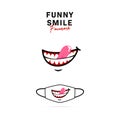 Face mask vector design with funny creepy open smile with tongue out and teeth illustration