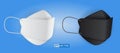 set of realistic duck bill medical mask or three layer surgical face mask in white and black color.