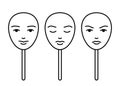 Face masks expressing emotions, fake mood, line art. Change personality to conform to social requirements and pressure