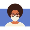 Face Masks and Foggy Glasses. Young woman in protective mask. Tips and ways to avoid fogging your glasses is to use windscreen